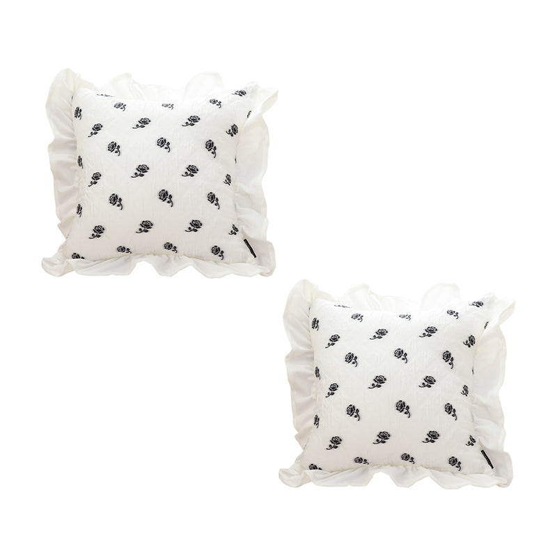 2X 45x45cm Plush Thick Polyester Ruffled Square Throw Pillows White