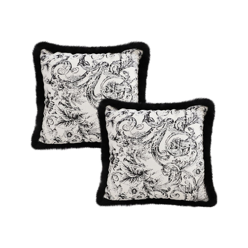 2X Plush Velvet Floral Jacquard Fringe Cushion 45x45cm 15cm Multicolor Polyester
