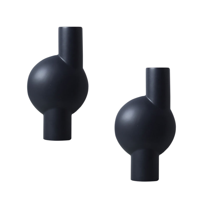 2X Ceramic Abstract Vase 17x32cm Narrow Neck Black Modern Decorative