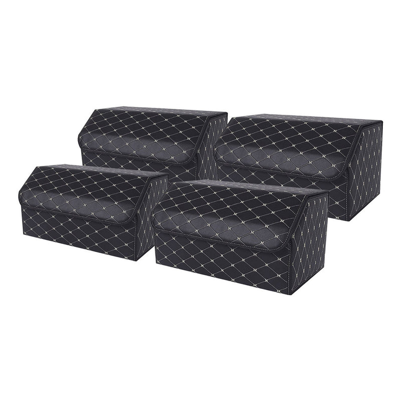 4X Leather Car Trunk Organizer 55x30x30cm Collapsible Foldable Black Gold Stitch