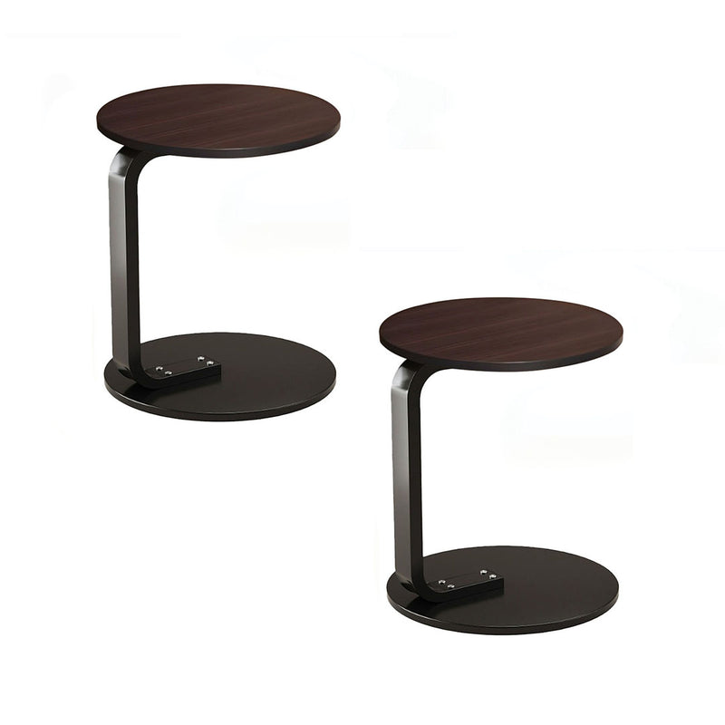 2X White Wood Side Table 50cm Lightweight Movable Black Frame for Living Room