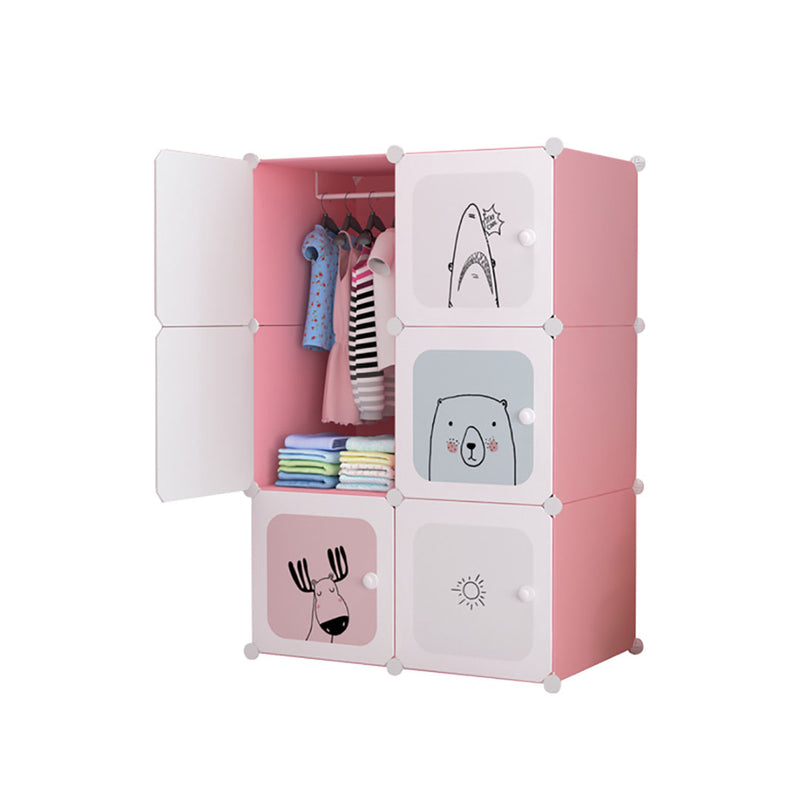 6 Cubes Pink Portable Wardrobe Plastic Modular Storage Organizer 75x37x110cm