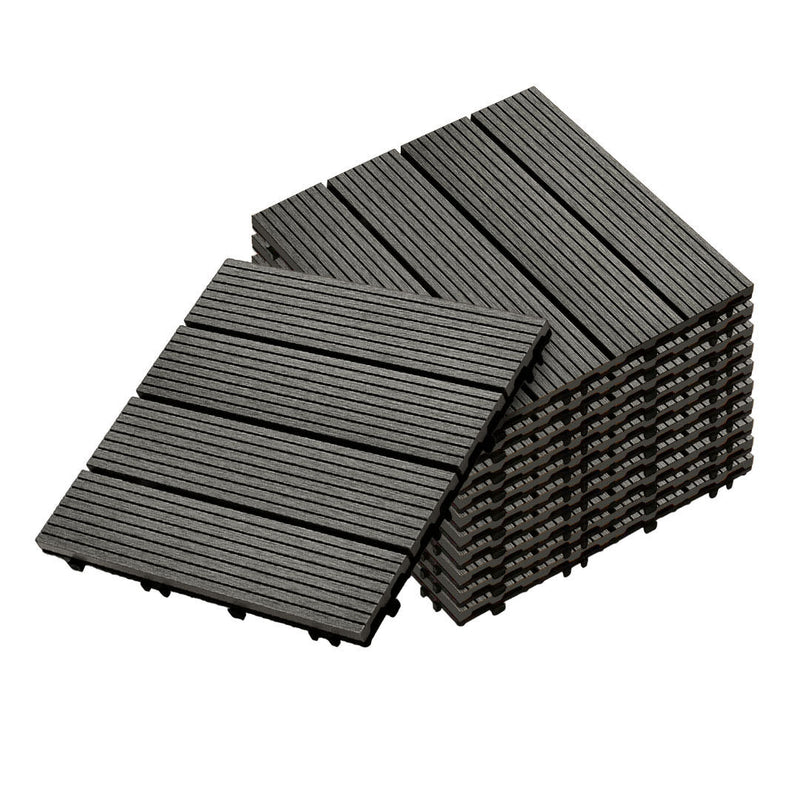 11 pcs Wooden Composite Decking Tiles Grey 30X30cm Outdoor Slip Resistant