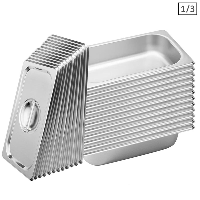 12X Gastronorm 1 3 Gn Pan Stainless Steel 6.5cm Deep With Lid
