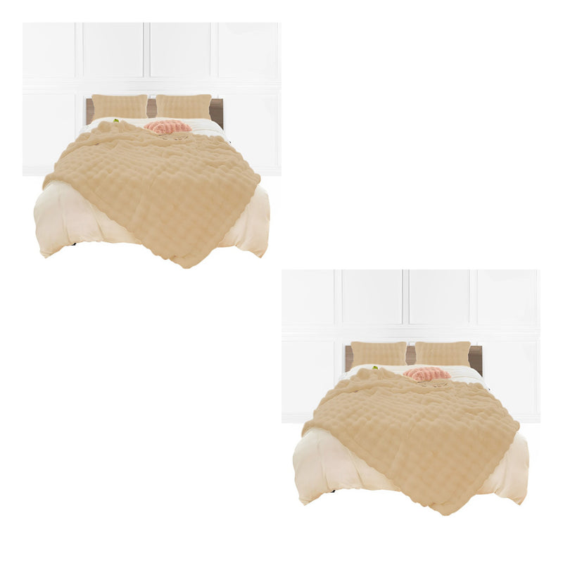 2X Throw Blanket Faux Rabbit Fur 160X200cm Double Layer Coffee