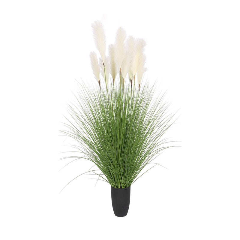 Artificial Potted Bulrush Grass Plant 110cm Realistic Indoor Outdoor Green White