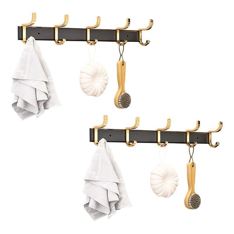 2X 41cm Wall Mounted Aluminum Towel Rack Space Saving Hooks Black Gold
