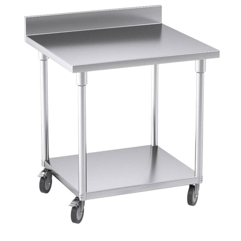 80cm Stainless Steel Kitchen Work Bench Table with Backsplash Castor Wheels