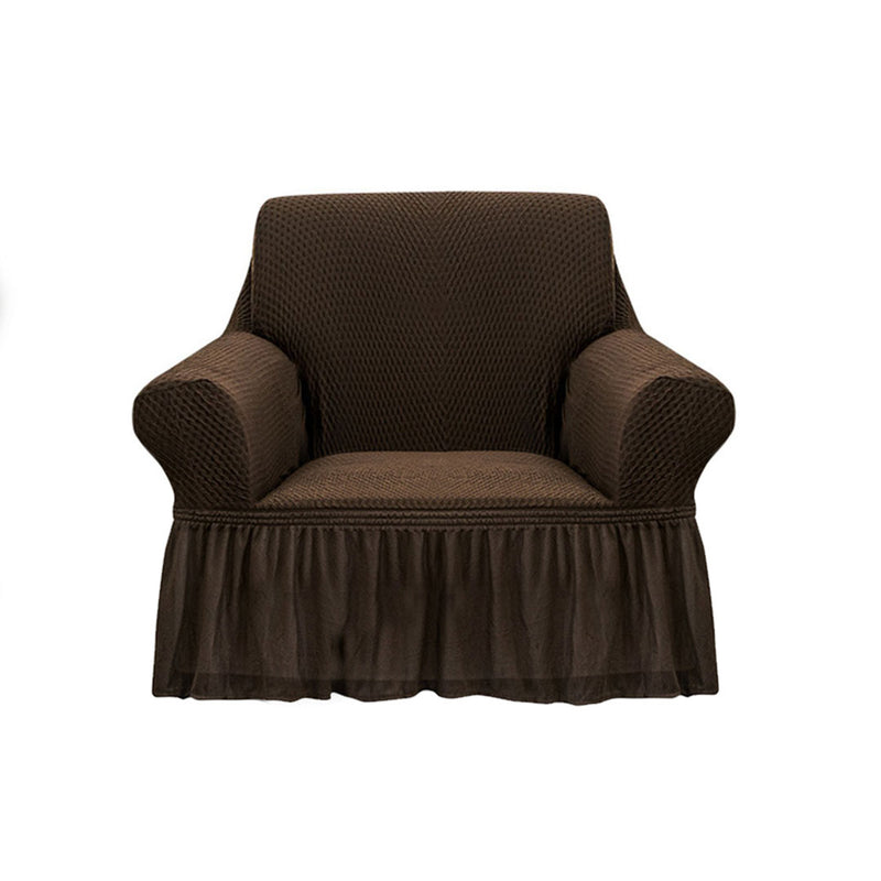 1 Seater Sofa Cover Polyester Stretch Ruffled Skirt Fits 90 To 140 Cm Coffee