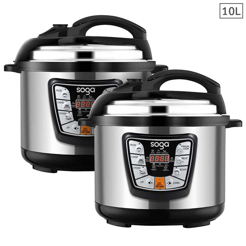 2X Electric Pressure Cooker Stainless Steel 10L 1600W Nonstick Multi-Function