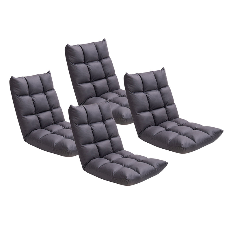 4X Grey Air Leather Floor Recliner Adjustable 5 Position Foldable 106x46x10cm