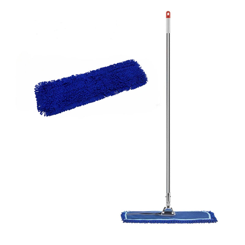 100cm Blue Microfiber Flat Mop Covers 2 Pack With Handle Stainless Steel Pvc