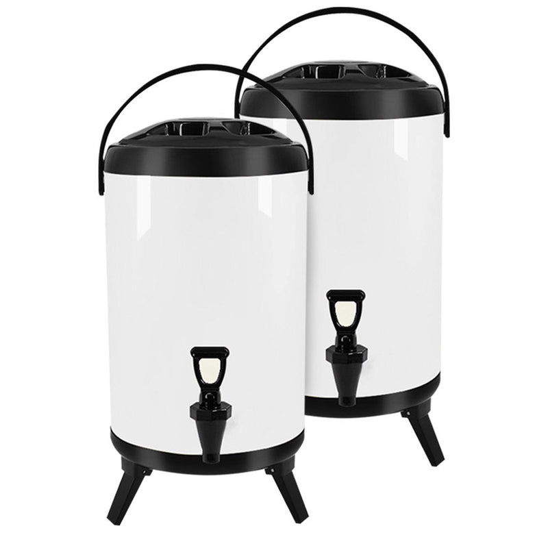 2X 18L Stainless Steel Insulated Milk Tea Beverage Dispenser White Faucet