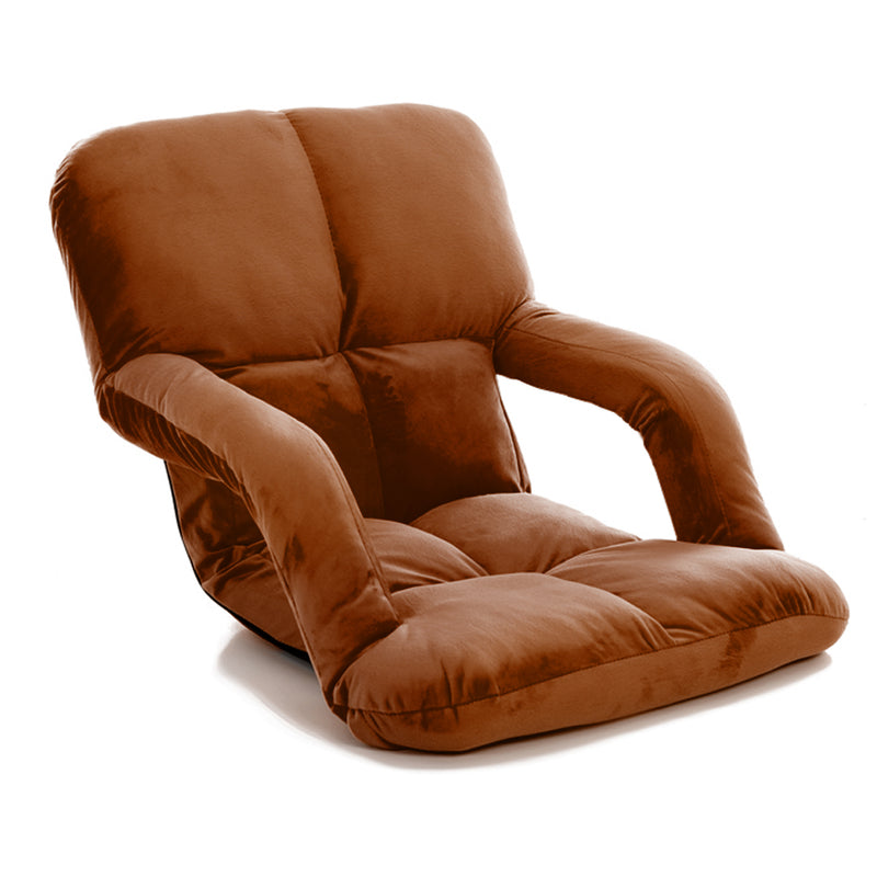 Foldable Adjustable Floor Recliner Chair with Armrest Flannel Coffee 95cm