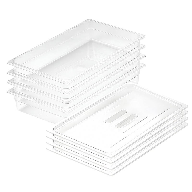 Gastronorm 1/1 Polycarbonate Pan 100mm 53x32.5x10cm Clear With Lid Bundle of 4