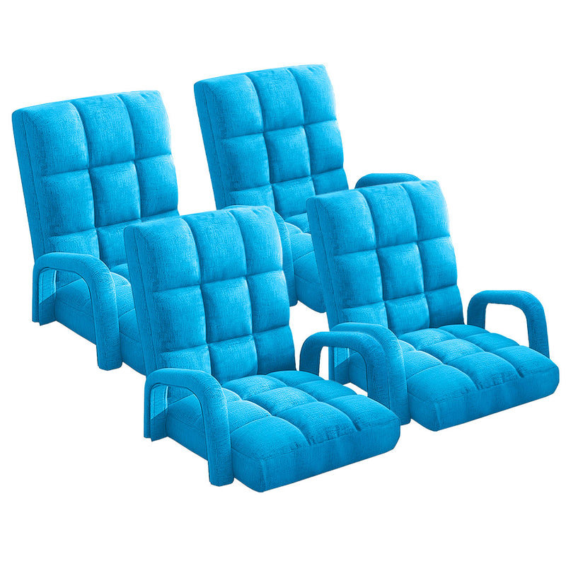 4X Foldable Linen Floor Recliner Chair 135x58x20cm Adjustable Armrest Blue