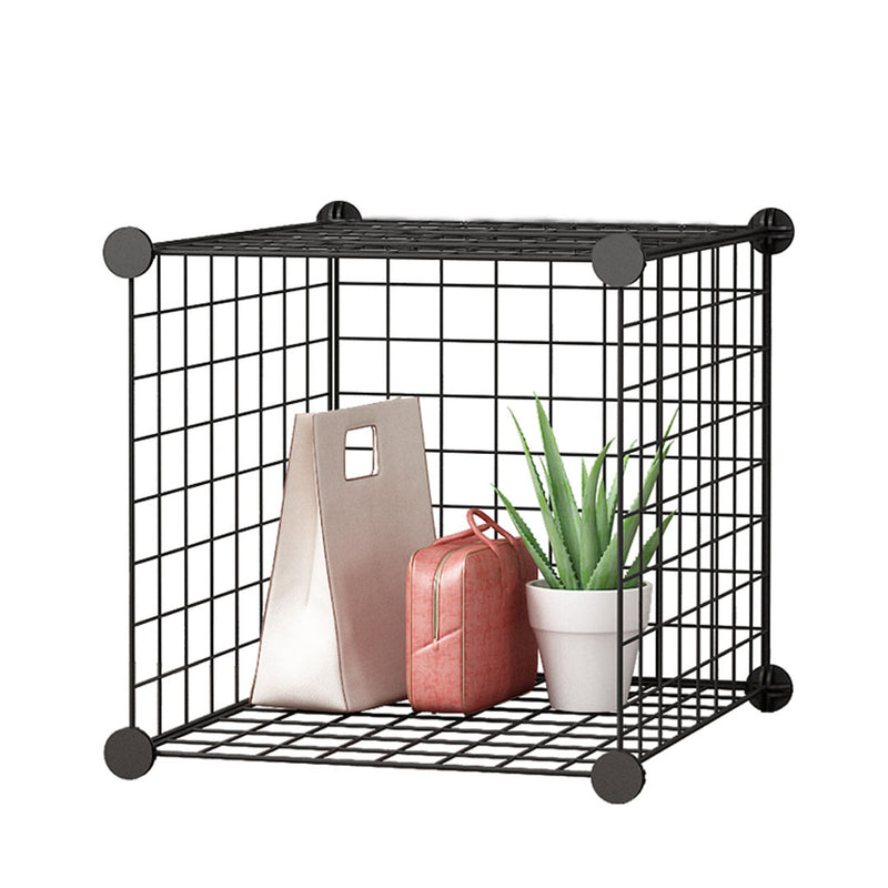 Black Portable Single Cube Storage Organizer Foldable Iron Wire Grid 37cm