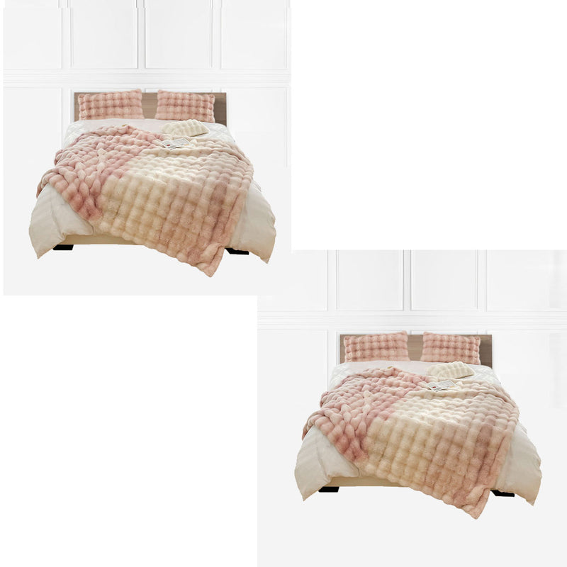 2X 200x230cm Light Pink Polyester Faux Fur Plush Throw Blanket Machine Washable