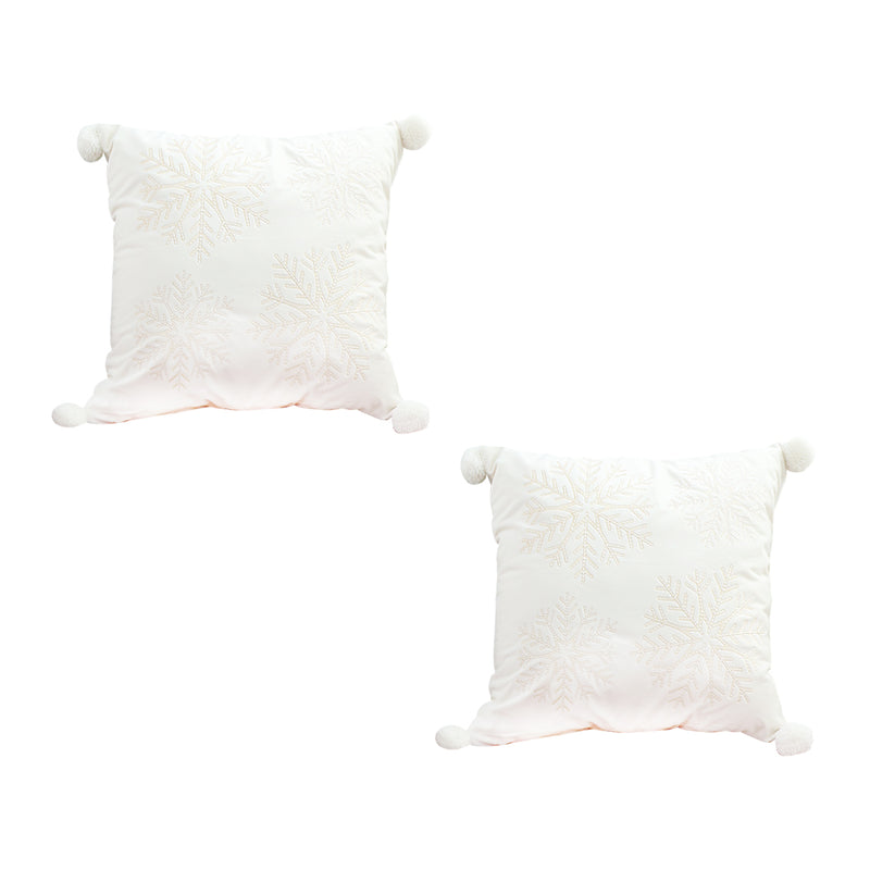 2X 45cm Square White Plush Throw Pillow Christmas Snowflake Ball Design