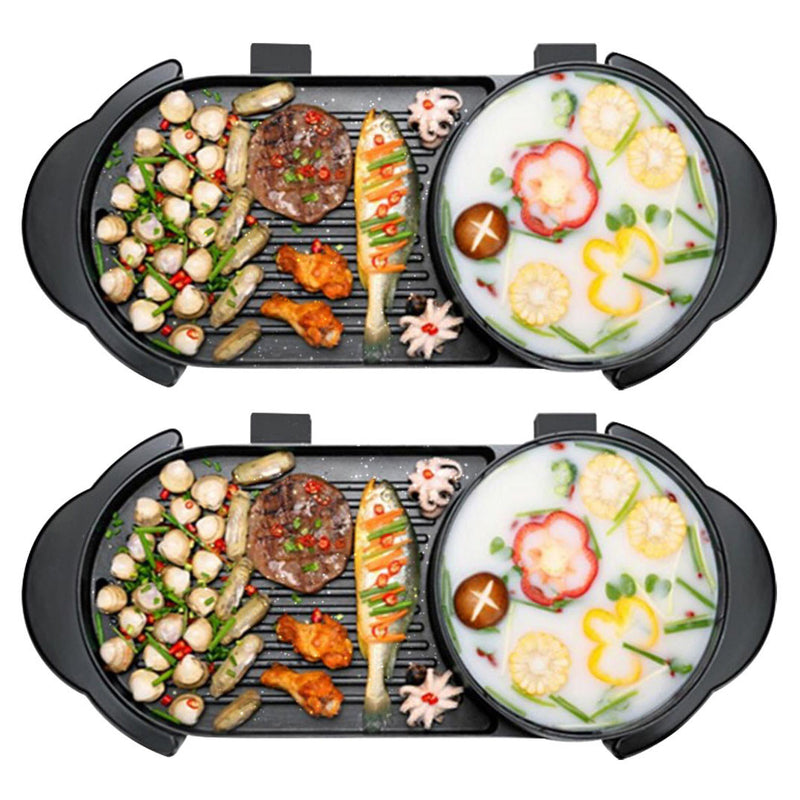 2X Electric Non Stick Teppanyaki Hotpot Grill Combo 2900W 2 To 8 Person Black