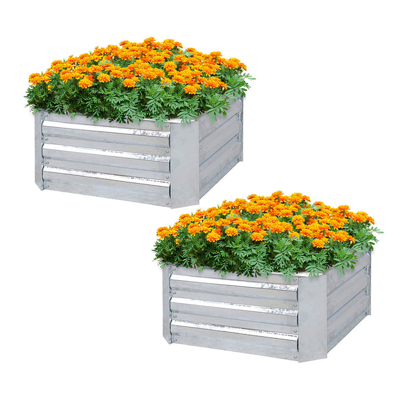 2X 60cm Square Galvanised Iron Raised Garden Bed Green For Vegetables Herbs