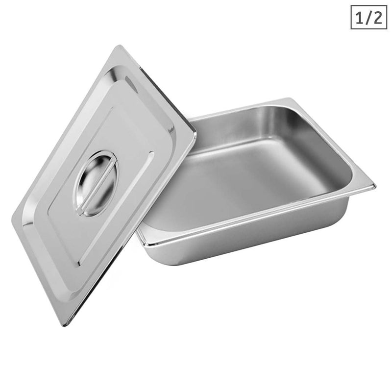 Stainless Steel Gastronorm Pan Full Size 1/2 Deep 6.5cm With Lid Durable