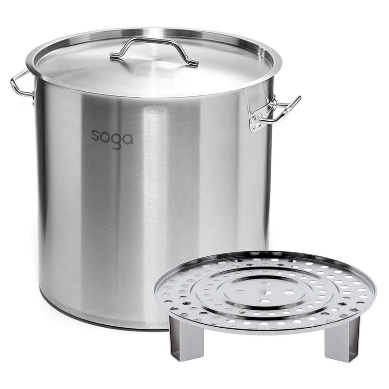 50L Stainless Steel Stock Pot 40cm Commercial Grade 18/10 One Steamer Insert
