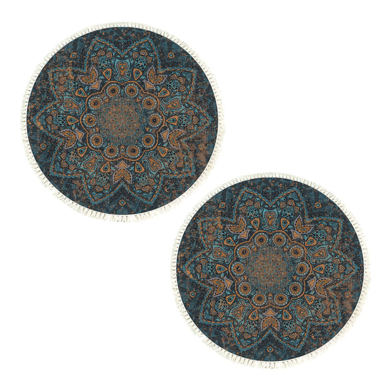 2X 120cm Mandala Round Plush Polyester Area Rug Anti Slip Backing