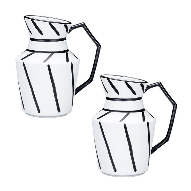 2X Ceramic Pitcher Vase 23.5x19.5cm Black White Striped With Handle