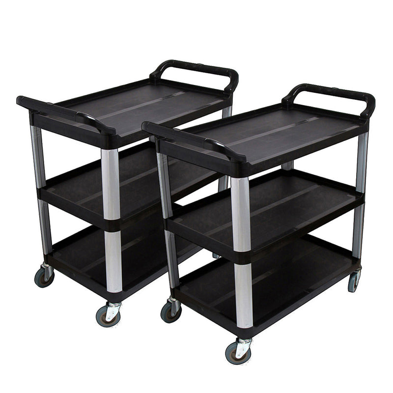 2X 3 Tier PVC Food Trolley 83.5x43x95cm 4 Inch Tpr Wheels Easy Assembly