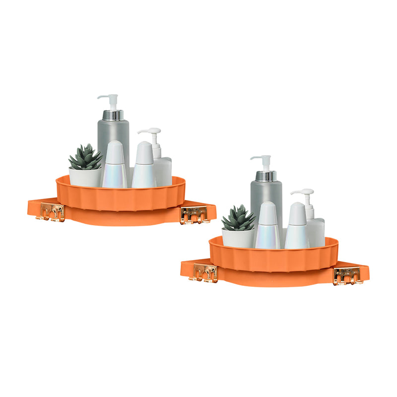 2X Wall-Mounted Rotating Bathroom Organizer Plastic 360 Degree Orange Tray