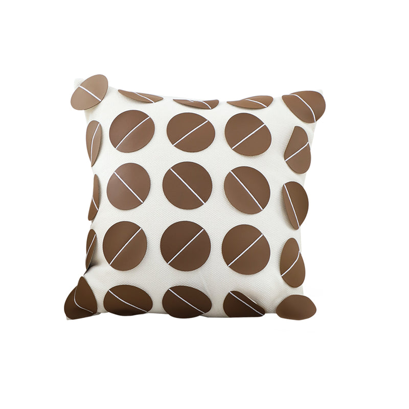 Brown Leather Square Pillow 3D Circle Pattern Decorative Cushion 45cm