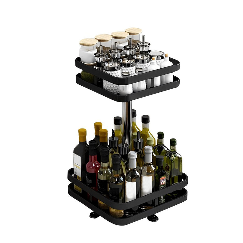 2 Tier Black Carbon Steel Rotating Kitchen Storage Organizer Spice Rack