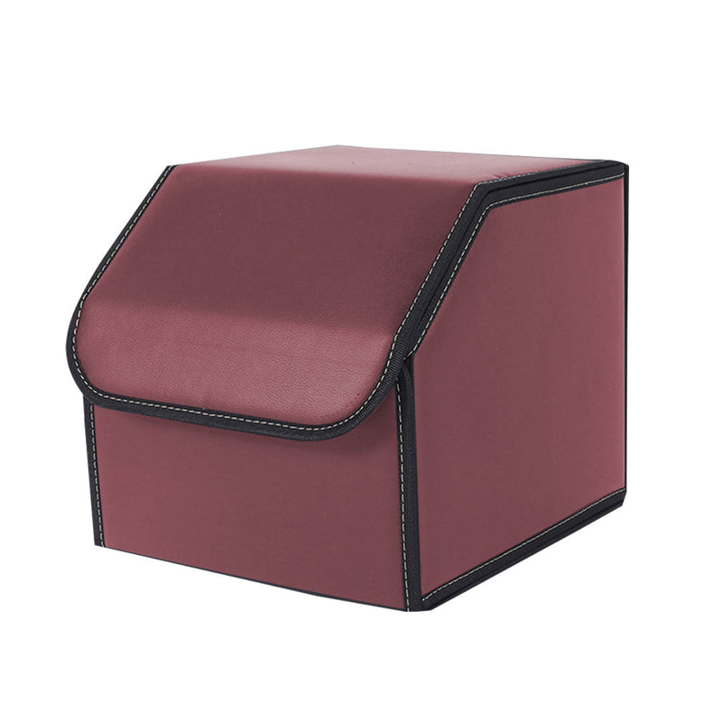 Leather Car Boot Organizer Small 30x30x30cm Collapsible Portable Red