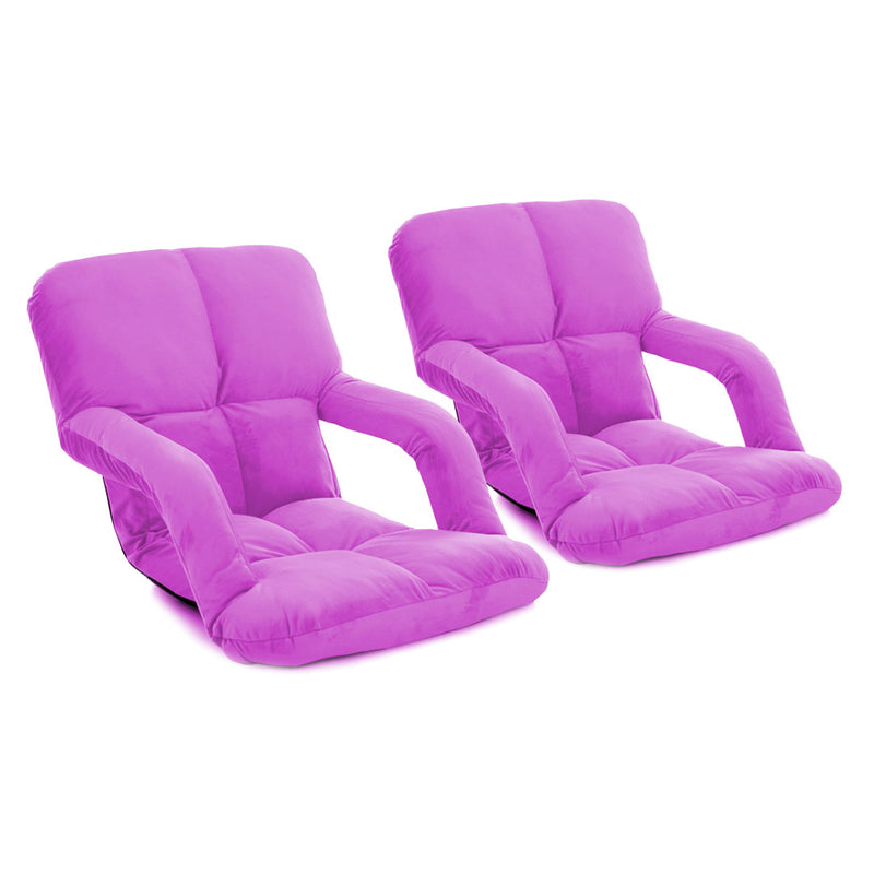 2X Foldable Adjustable Floor Recliner Chair with Armrests Flannel Purple