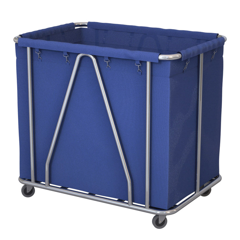 Commercial Large Stainless Steel Linen Cart 37 Inch Tall Oxford Bag White Wheels