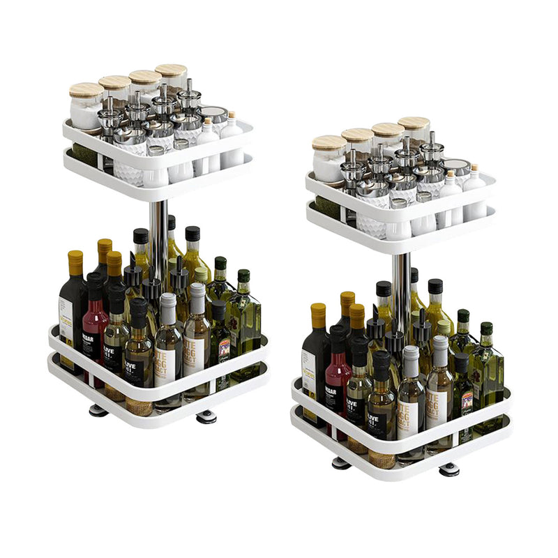 2X 2 Tier Carbon Steel Rotating Spice Rack 24x24x43.5cm White Countertop