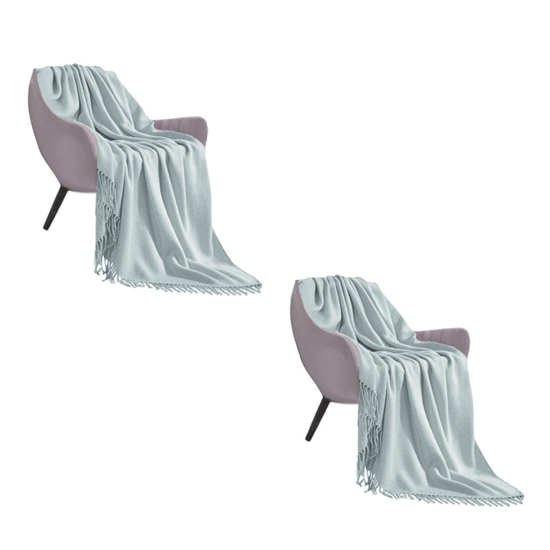 2X Grey Acrylic Knitted Throw Blanket 130x220cm Fringed Cozy Home Decor