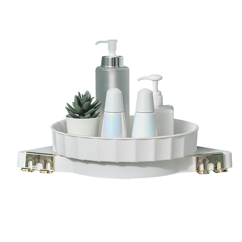 360 Rotating Wall Mounted Corner Plastic Bathroom Shelf 27.5cm White Adhesive