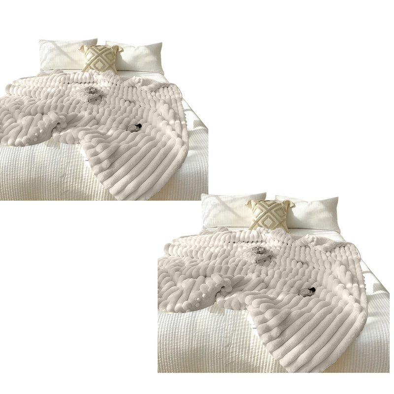 2X 150x200cm Premium Milk Velvet Polyester Throw Blanket Pearl White Plush