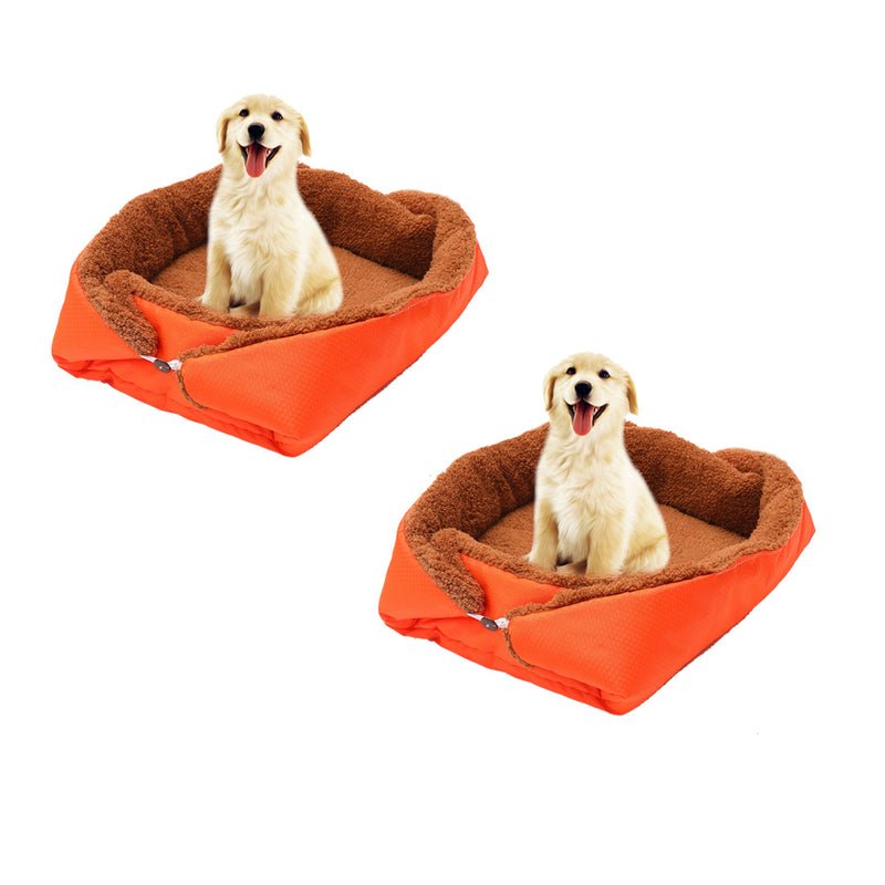 2X Orange Plush Dual Purpose Pet Bed Mat Cloth 40cmx26cmx13cm Anti Slip Washable