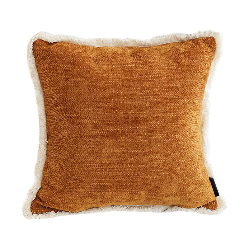 45cm Square Plush Velvet Chenille Tassel Throw Pillow Sunset Orange
