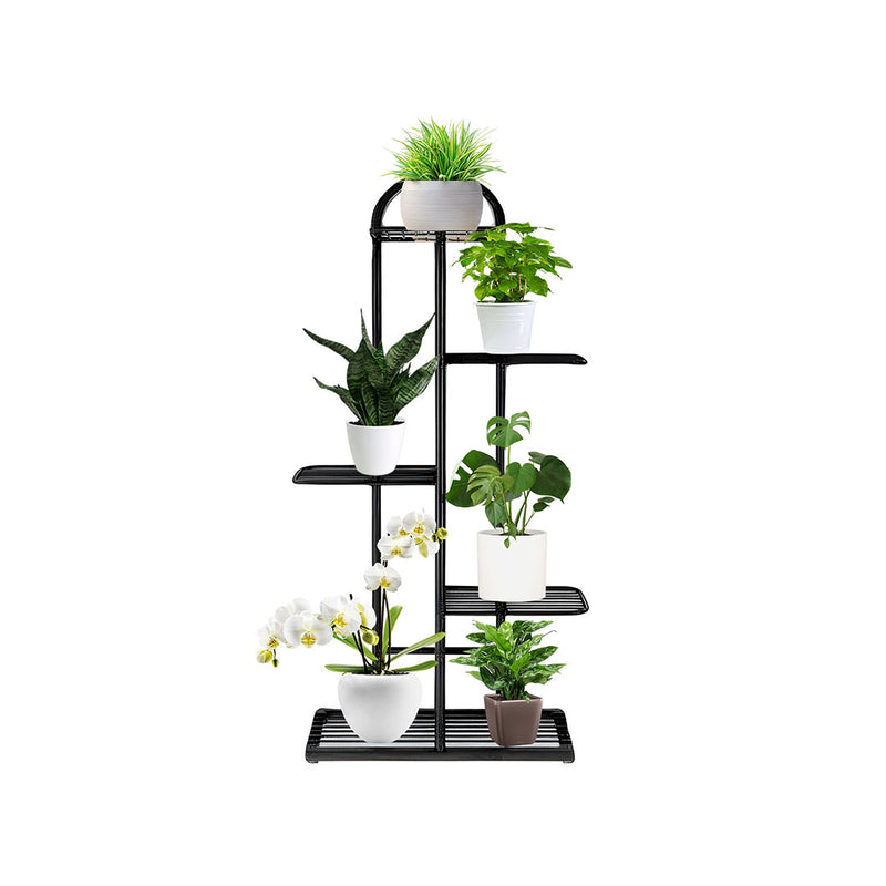 Compact 5 Tier 6 Pots Metal Plant Stand Black Indoor Home Office 44.5x22x96Cm