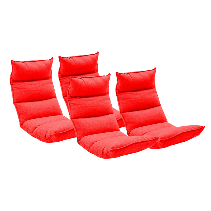 4X Foldable Leather Floor Chair 130 X 53 X 13Cm 5 Angle Adjustable Recliner Red