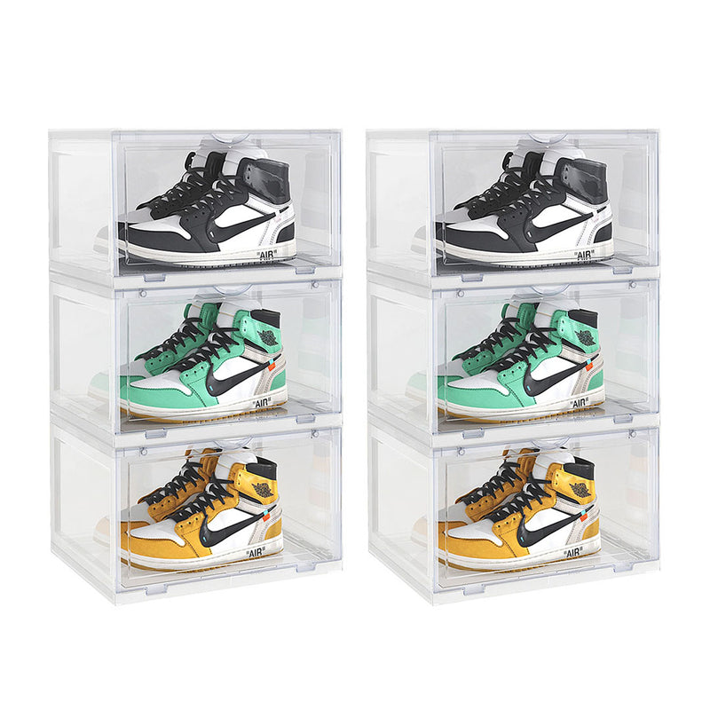 2X 3 Tier Clear Plastic Shoe Organizer 35.9x28x66cm Stackable Magnetic Door