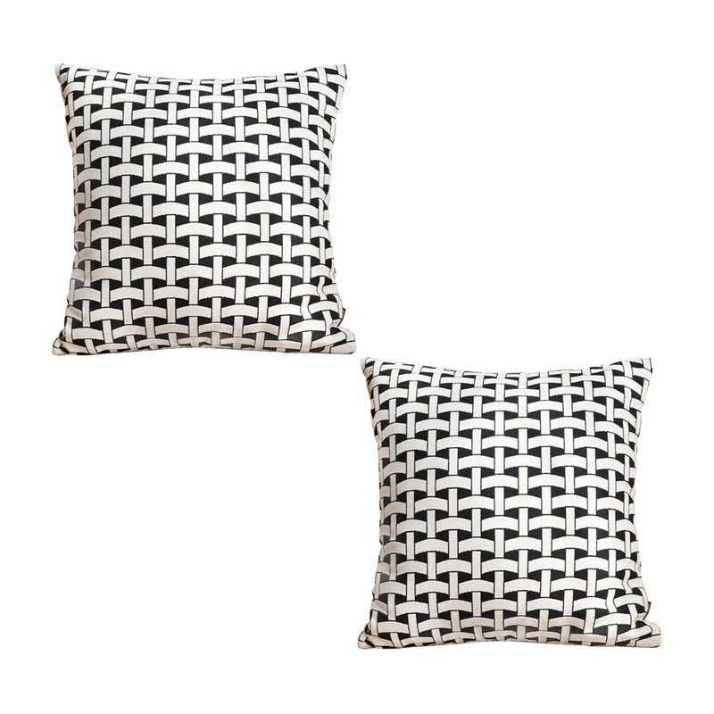 2X 50x50x18cm Black White Throw Pillow Polyester Cotton Thick Comfort
