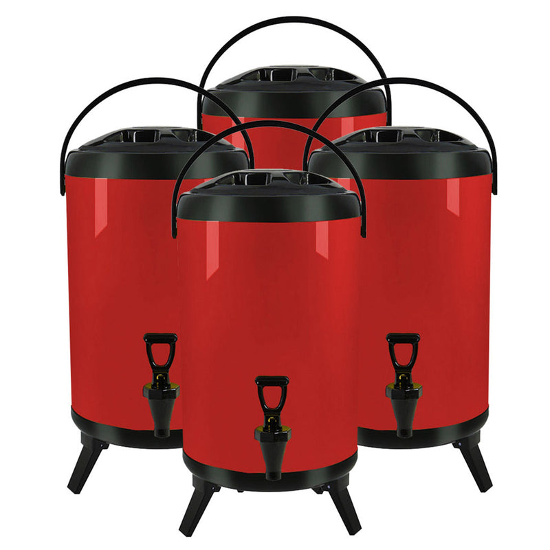 4X 14L Stainless Steel Insulated Beverage Dispenser With Faucet Red