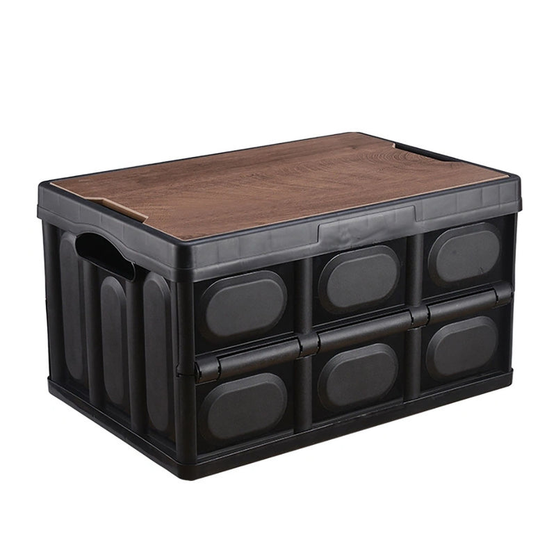 Foldable 18L Black Storage Box Car Camping Stackable Plastic Crate Organize