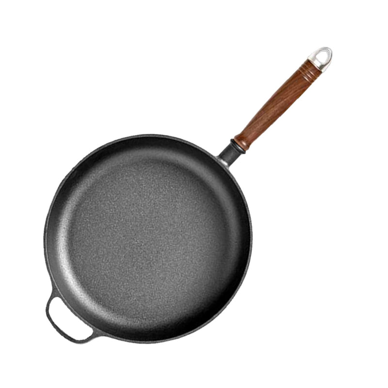 29cm Round Cast Iron Skillet Preseasoned Non Stick Wood Handle Induction Ready