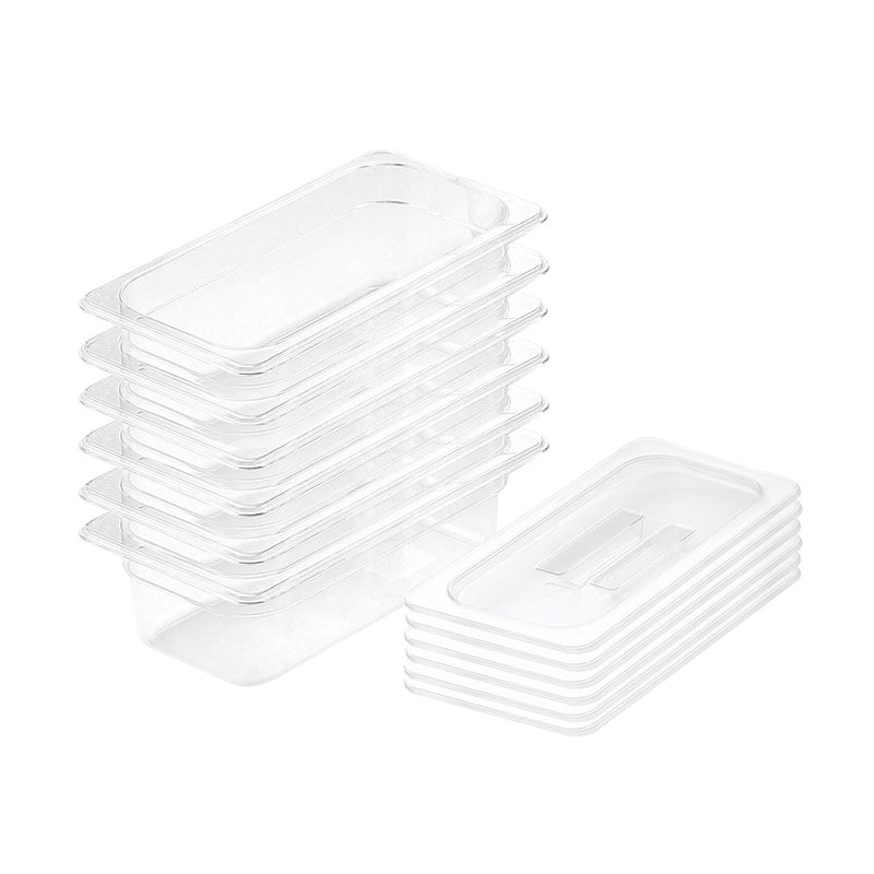 Polycarbonate 100mm Gastronorm GN Pan 1/3 Food Tray Set of 6 With Lids